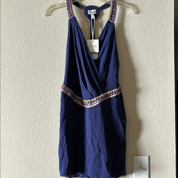 Temperley London Elegant Blue mini Dress with Embellished Details - Picture 1 of 8